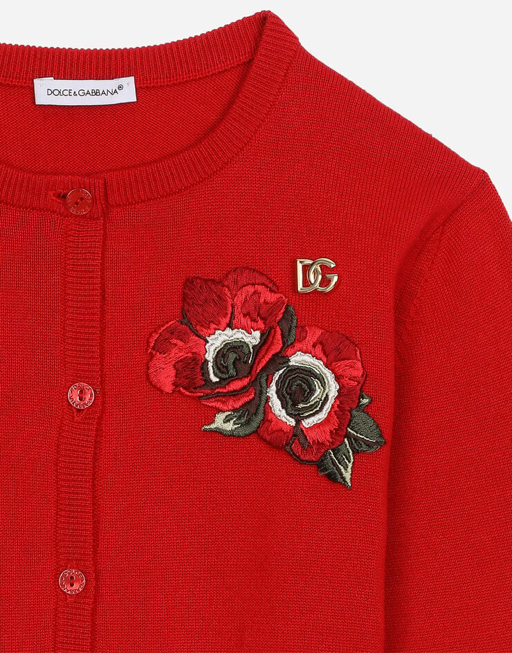 Dolce & Gabbana Cárdigan de algodón con parche de flor Rojo L5KWK8JBCCL