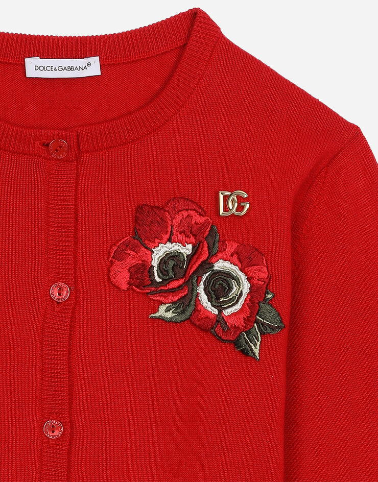 Dolce & Gabbana Cardigan en coton à écusson fleur Rouge L5KWK8JBCCL