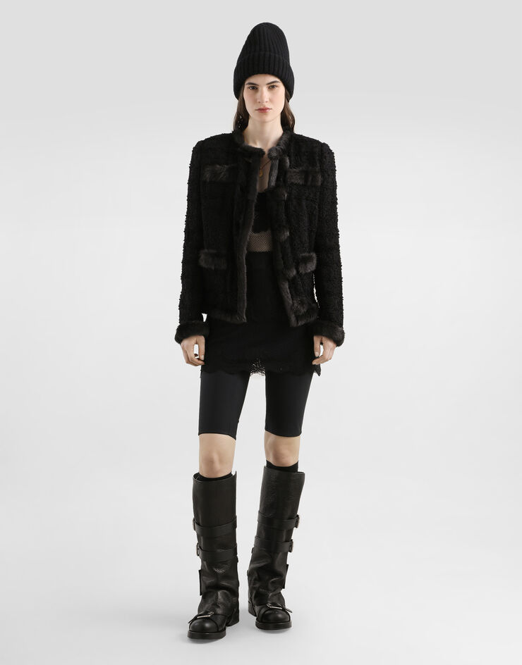 Dolce & Gabbana Single-breasted tweed jacket Black F27HIZHUMJK
