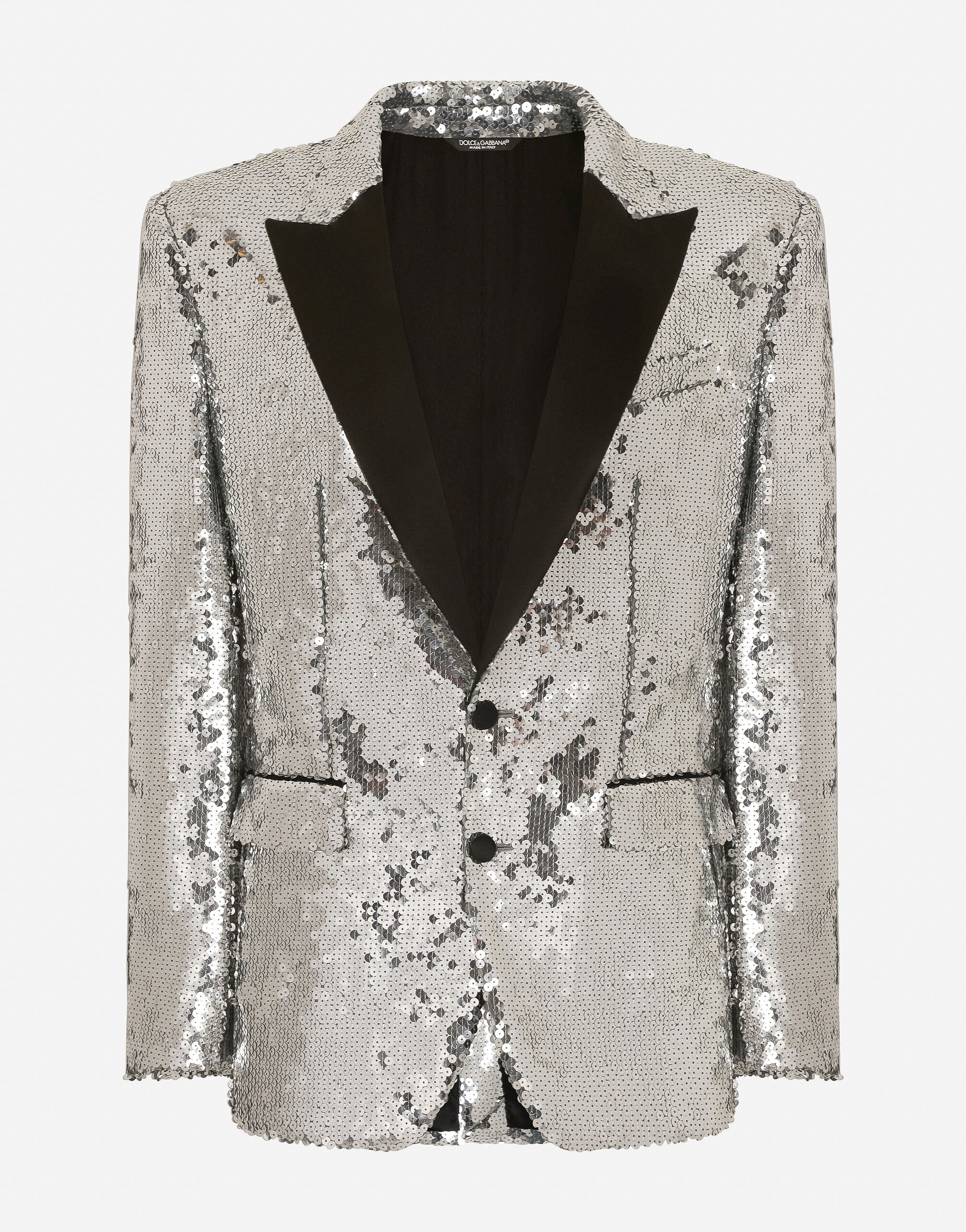 Dolce & Gabbana タキシードジャケット シチリアフィット シングルブレスト スパンコール シルバー G2QU6TFLSEP