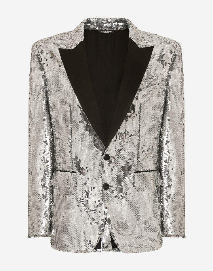 Dolce & Gabbana Sicilia sequined single-breasted tuxedo jacket Plateado G2QU6TFLSEP