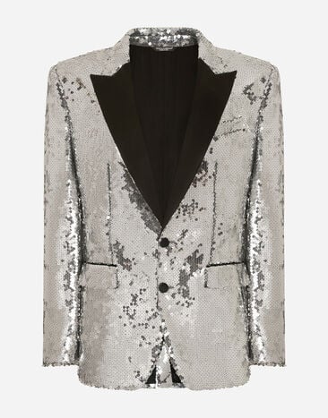 Dolce & Gabbana 시칠리아 핏 싱글 브레스티드 시퀸 턱시도 재킷 실버 G2QU6TFLSEP