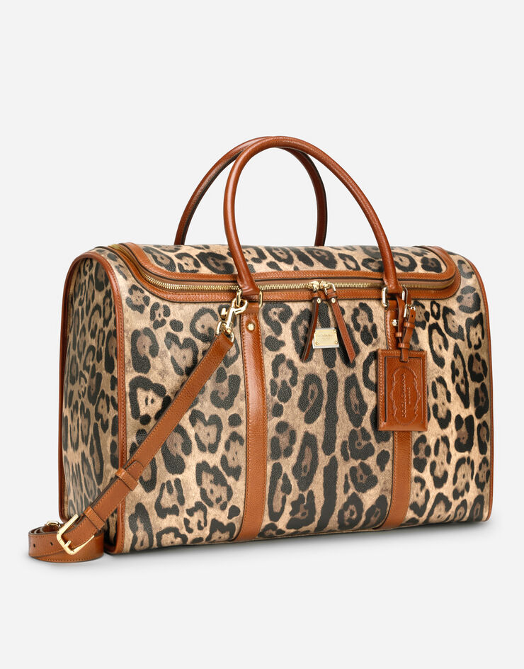 Dolce & Gabbana Large pet carrier bag in leopard-print Crespo with branded plate Multicolor BB6828AW384