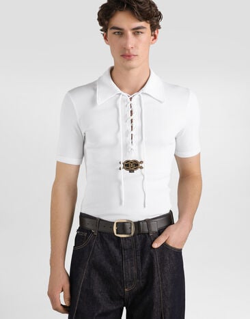 Dolce & Gabbana Camiseta serafino en interlock de algodón White G8SR0ZFUGFJ