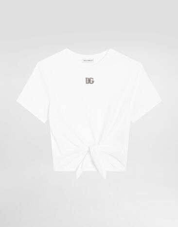 Dolce & Gabbana Jersey T-shirt with metal DG logo White L5JTJQG7EX1