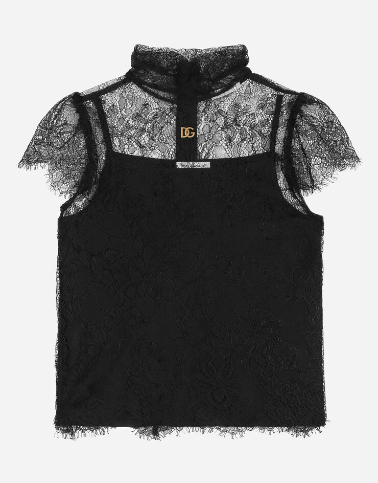 Dolce&Gabbana Short-sleeved lace top Black L55S99HLM9J