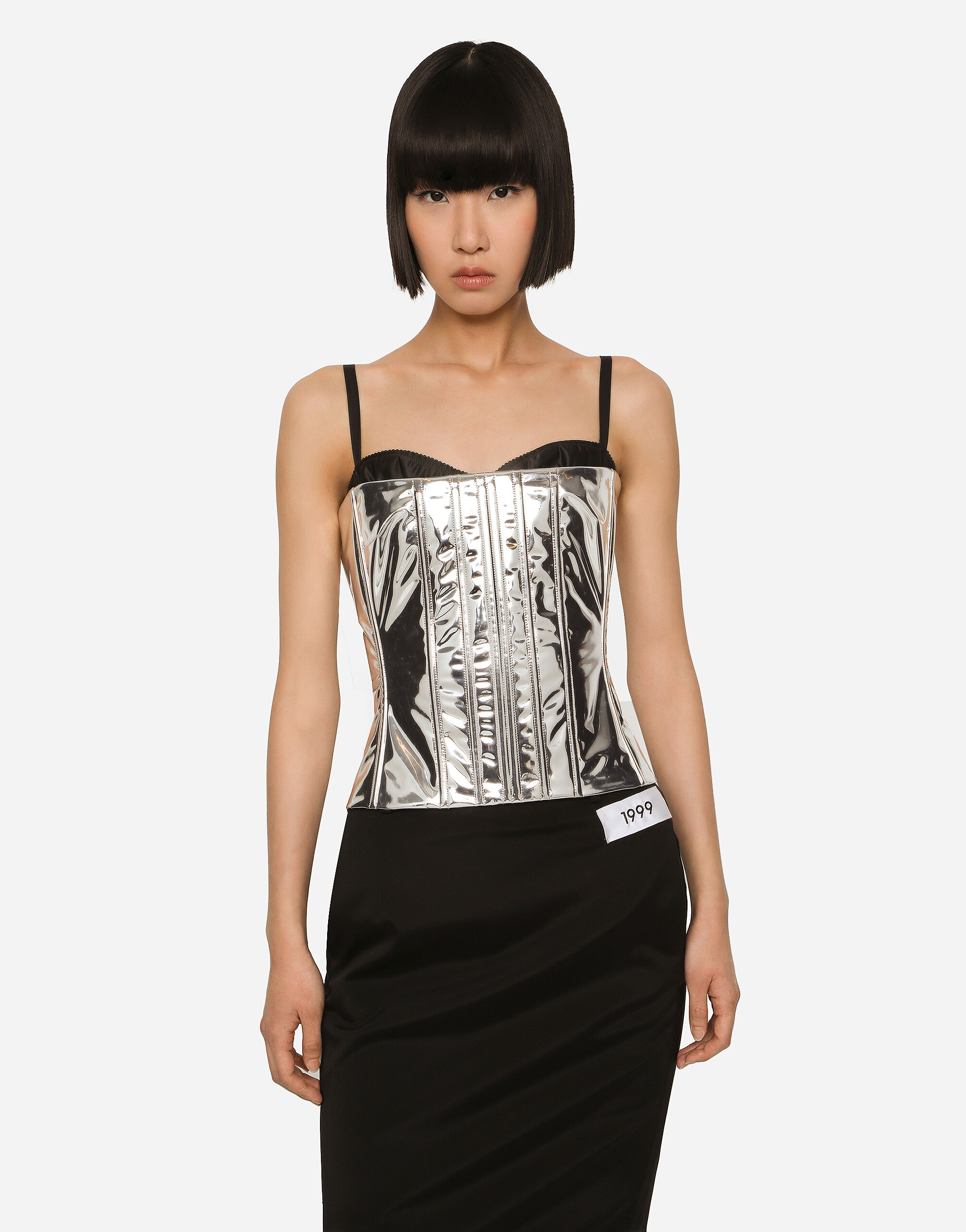 KIM DOLCE GABBANA Foiled satin corset in Silver for Women Dolce Gabbana