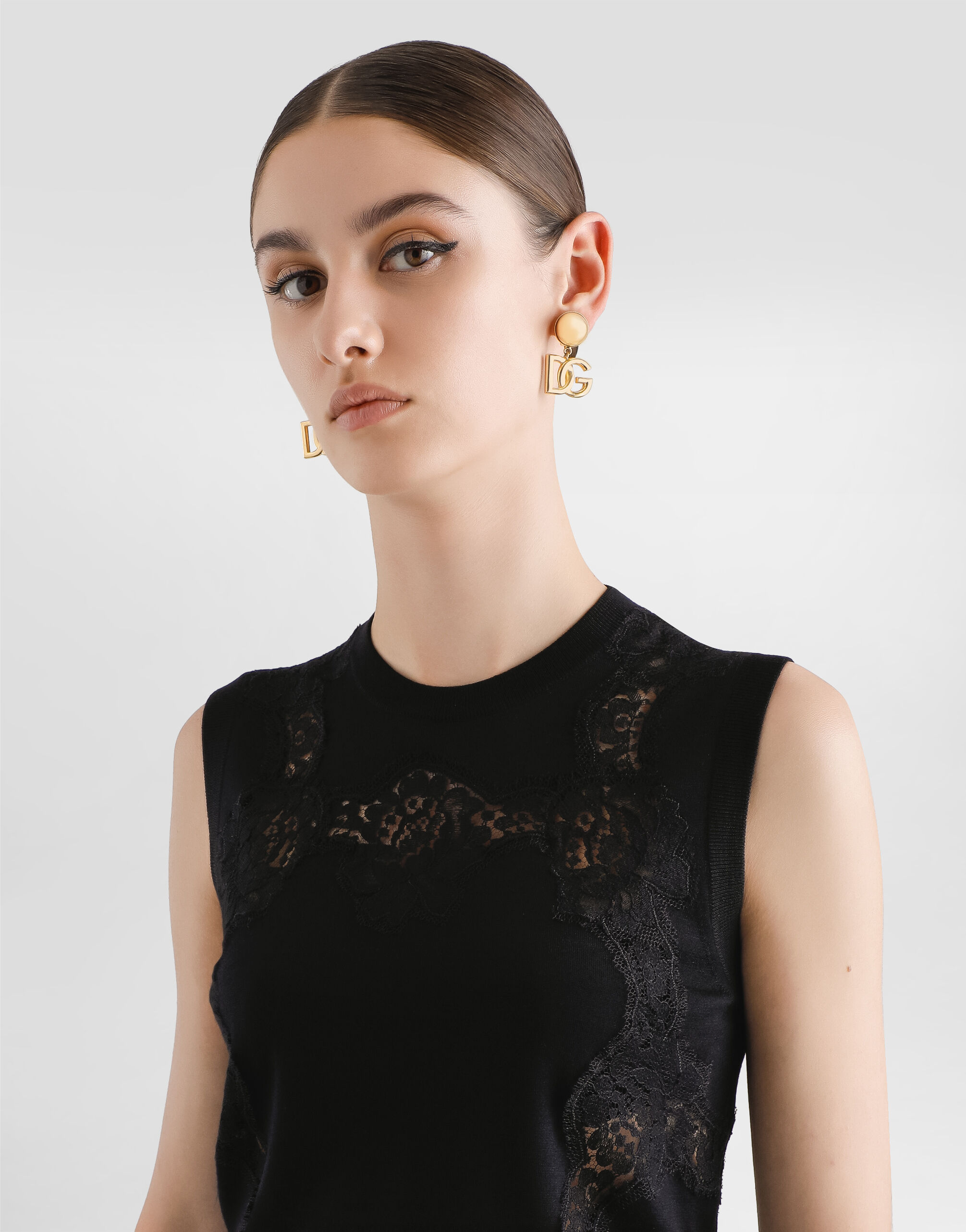 Wool and lace tank top in Black for Women | Dolce&Gabbana® US