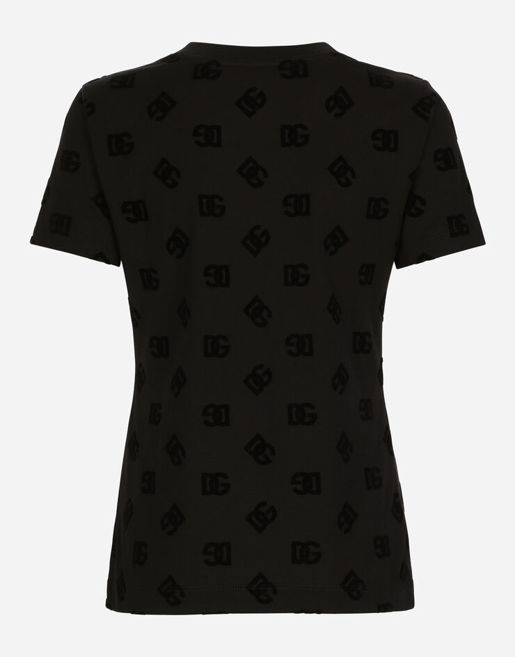 Dolce & Gabbana 올오버 DG 로고 플로킹 저지 티셔츠 블랙 F8T00TGDB9K