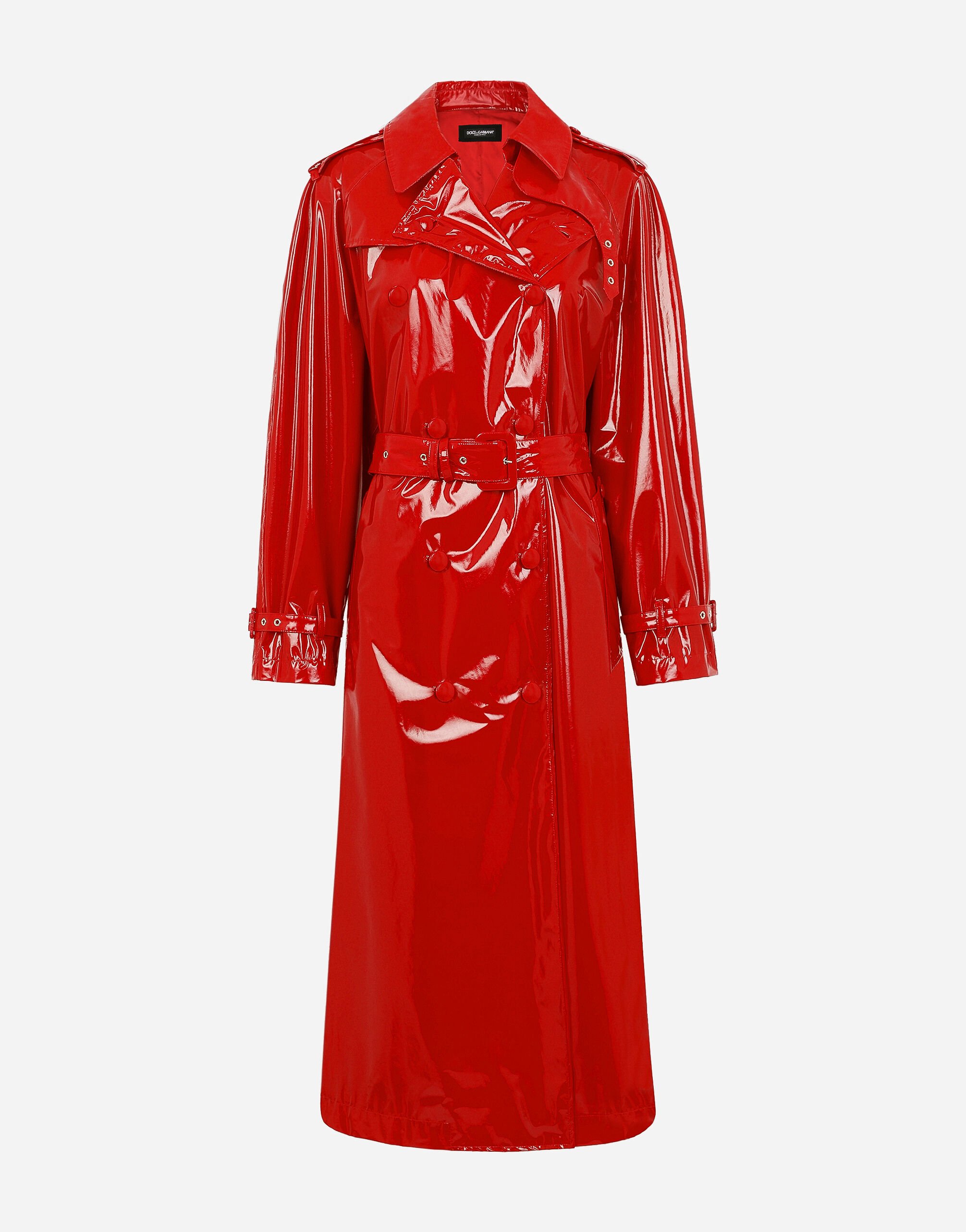 Dolce & Gabbana معطف ترنش من جلد لامع مطبعة F6DAOTFS8C3