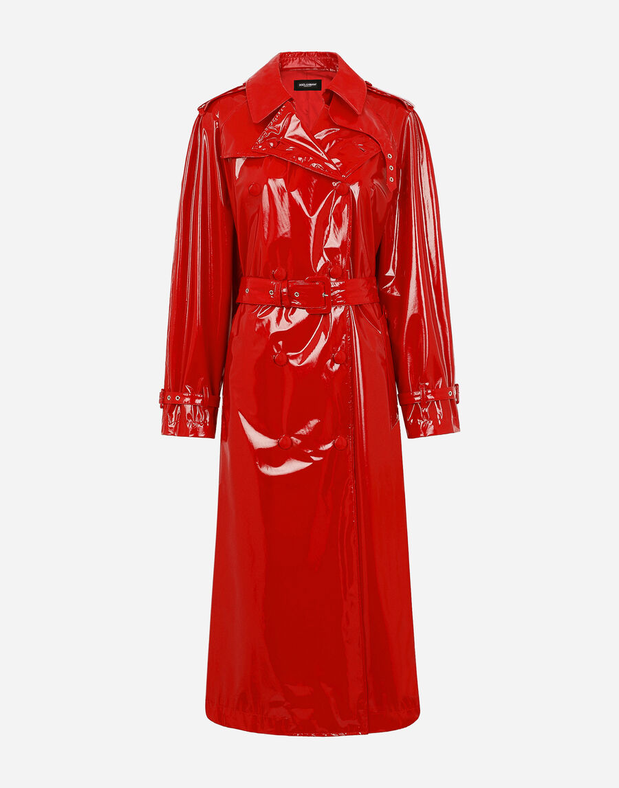 Patent leather trench coat
