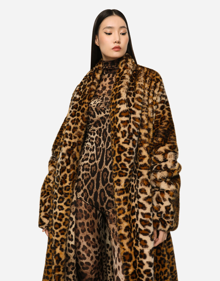 Dolce & Gabbana KIM DOLCE&GABBANA Long faux fur coat with leopard print Animal Print F0AXSFFUPU8