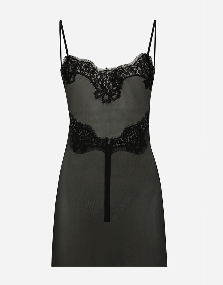 Dolce & Gabbana Top en tulle avec détails en dentelle Noir F78A1TFLRDA