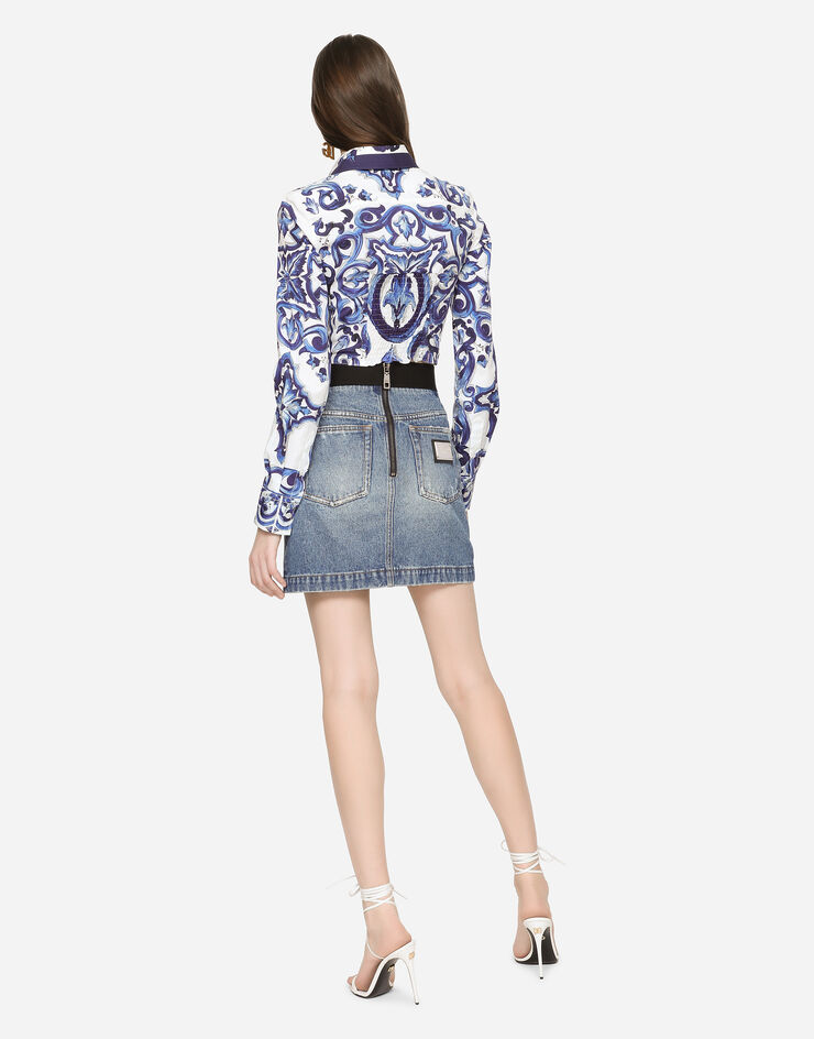 Dolce & Gabbana Short denim skirt with branded waistband Multicolor F4CHBDG8FR7