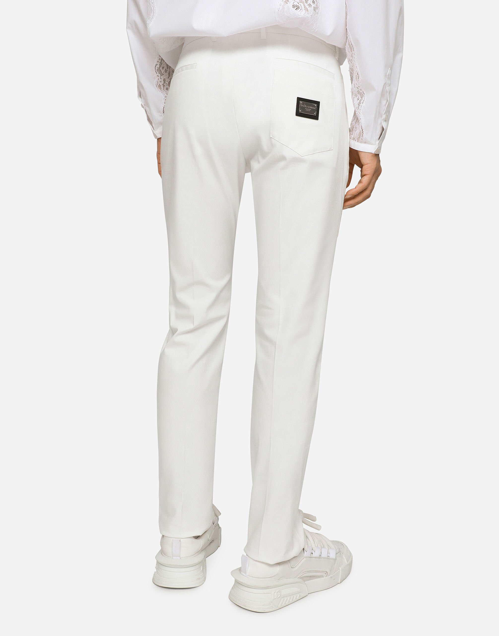 Stretch cotton pants with branded tag en Blanco de Hombre Dolce Gabbana