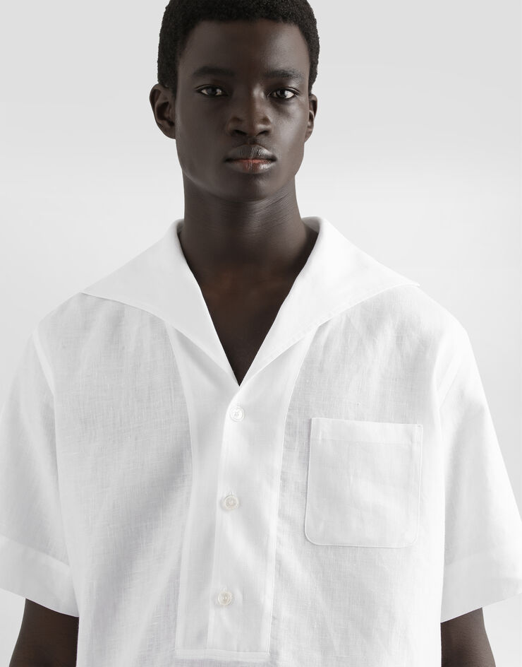 Dolce & Gabbana Camisa con tres botones y manga corta de lino Blanco G5NE3TFU4JB