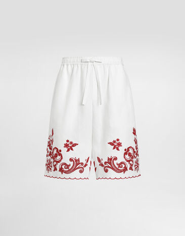 Dolce & Gabbana Embroidered linen vanity bermuda White GP23UZGK409