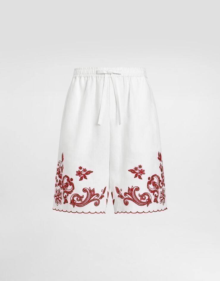 Dolce & Gabbana Embroidered linen vanity bermuda Dolce & Gabbana Embroidered linen vanity bermuda White GP23UZGK409