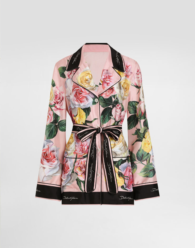 Dolce & Gabbana Camicia pigiama in twill stampa Peonie e Rose Stampa F5Q03THI1W3