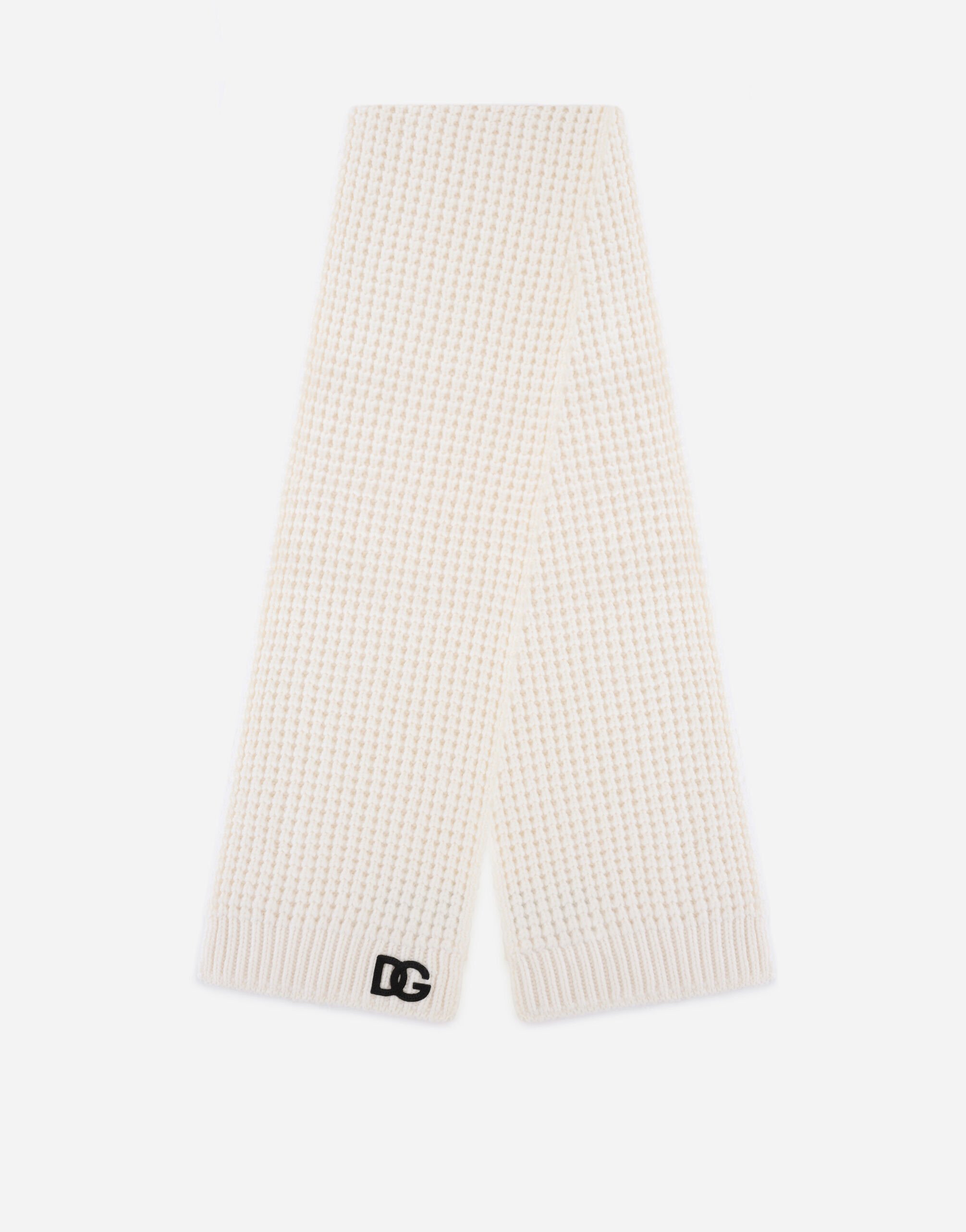 Dolce&Gabbana Basketweave-stitch scarf with DG logo patch Beige LB4H80G7JV2