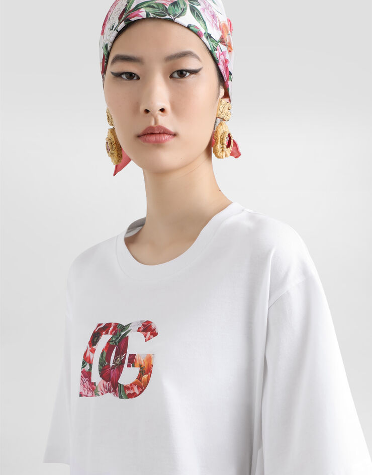 Dolce & Gabbana Flower-print short-sleeved t-shirt White F8V57TGDC7S