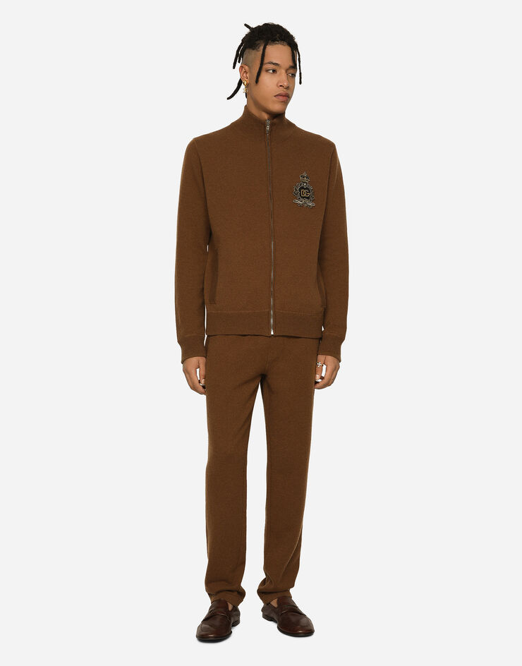 Dolce&Gabbana Sudadera en punto de lana y cachemira con cremallera y parche DG  Marron GXQ54ZJFMQ2