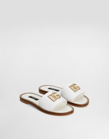 Dolce & Gabbana Sandalia en piel de becerro con logotipo DG Blanco D11285A1048