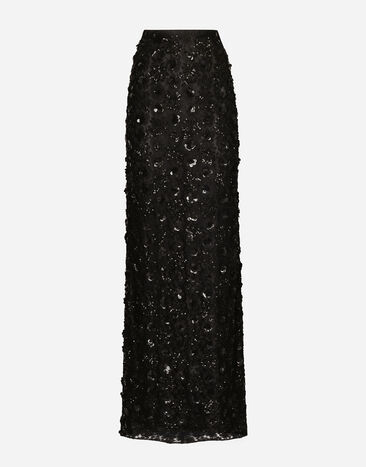 Dolce & Gabbana Long sequined mermaid skirt Black F4BBATILMA0