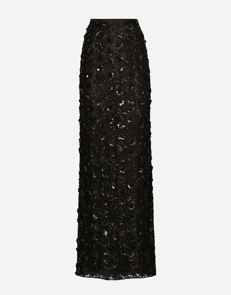 Dolce & Gabbana Falda larga de corte sirena bordada de lentejuelas Negro F4BBATILMA0