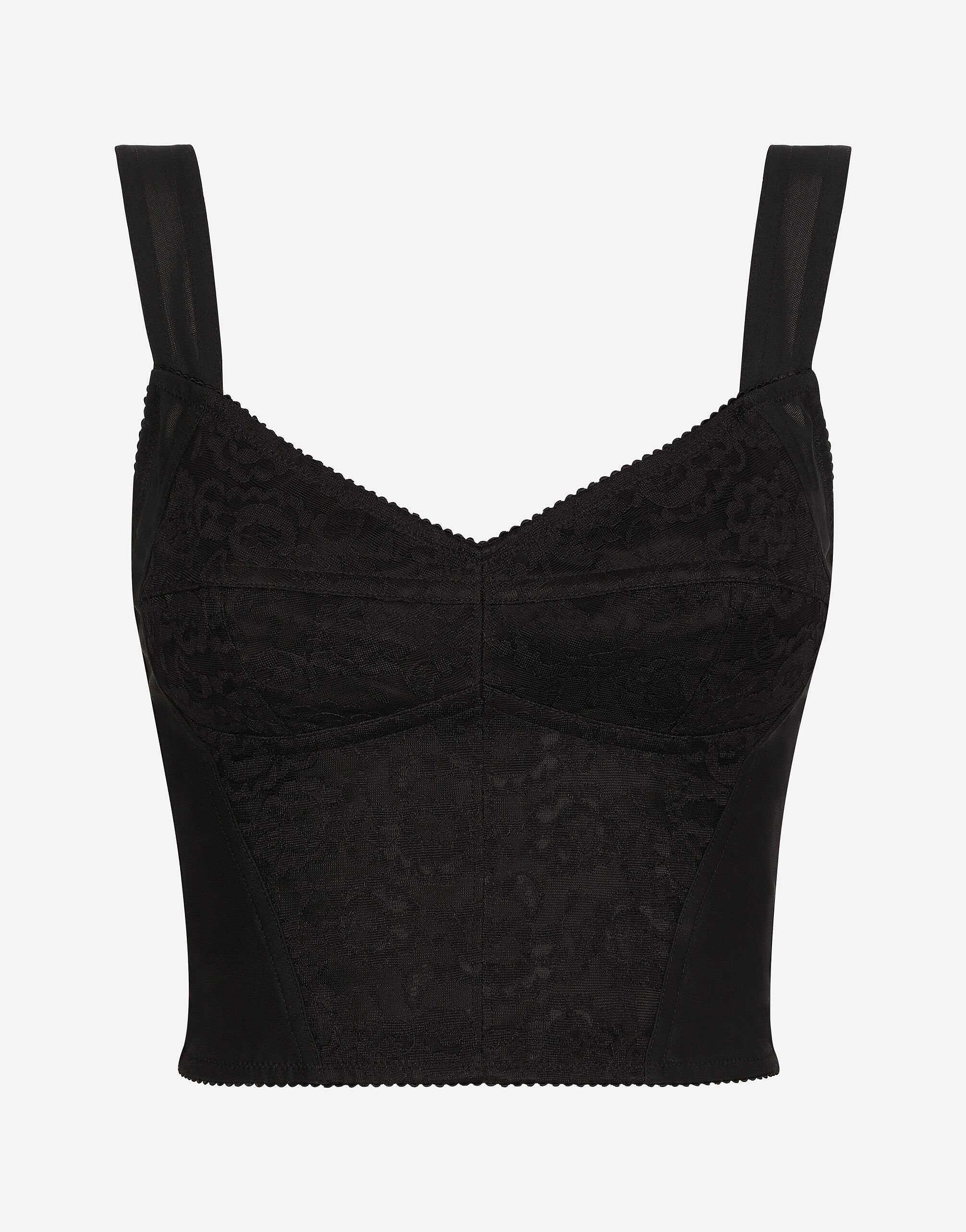 Shaper corset bustier top in jacquard and lace in BLACK for Women Dolce Gabbana