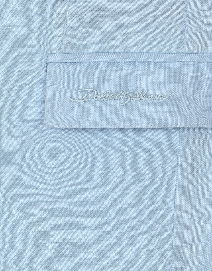 Dolce & Gabbana Chaqueta de botonadura sencilla en lino con logotipo Dolce&Gabbana Azul Claro L41E96FU4LH