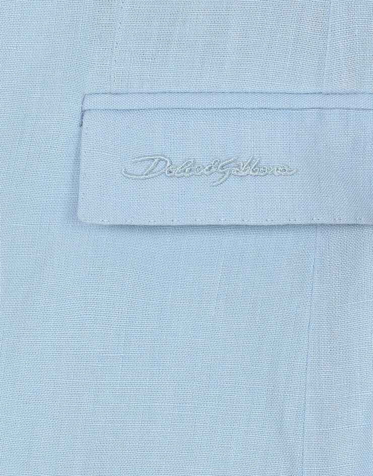 Dolce & Gabbana Single-breasted linen jacket with Dolce&Gabbana logo Azure L41E96FU4LH