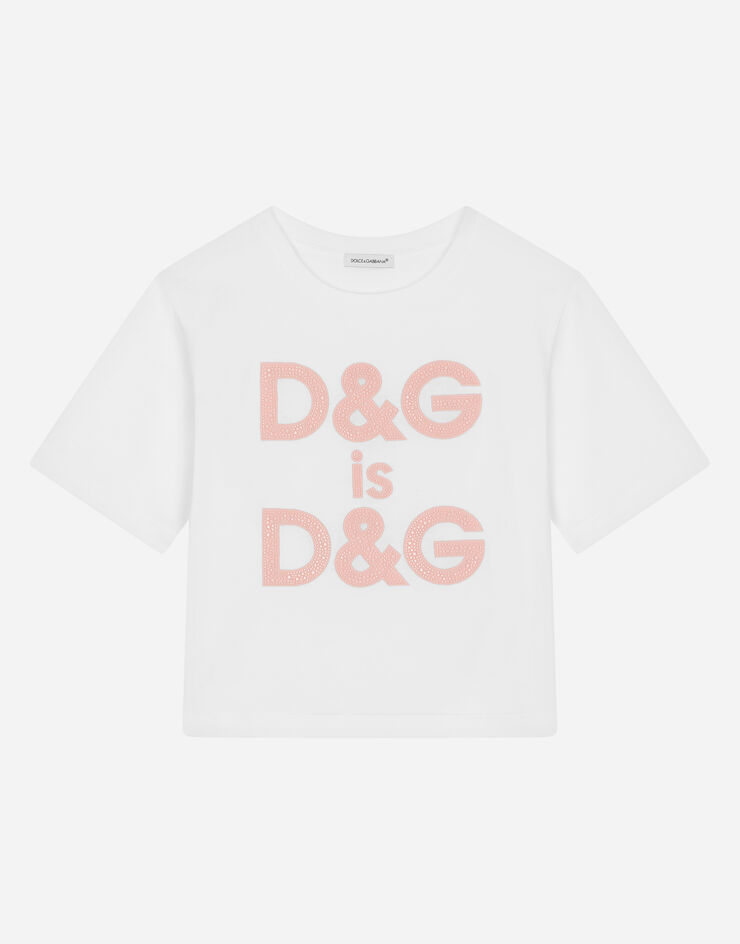 Dolce&Gabbana T-shirt in jersey con ricamo logo White L5JTKTG7KXT