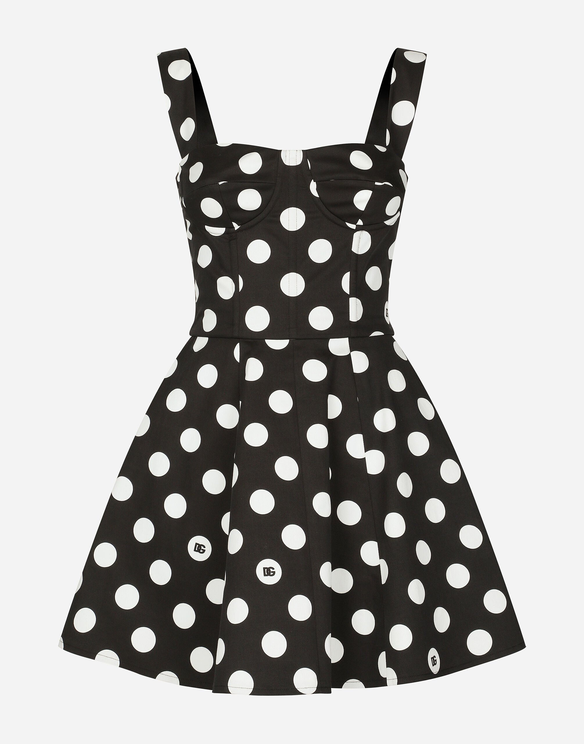 Dolce & Gabbana Cotton drill corset minidress with polka-dot print Print F6JJDTHS5R9