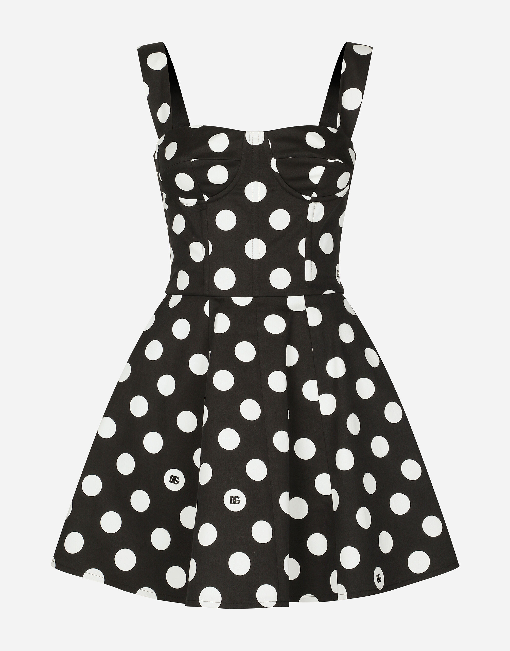 Cotton drill corset minidress with polka-dot print in Print