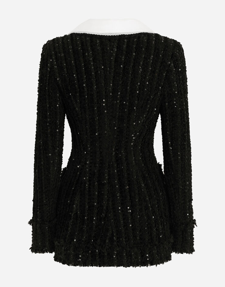 Dolce & Gabbana Tweed jacket with micro-sequin embellishment and satin collar Black F27AMTHUMKN