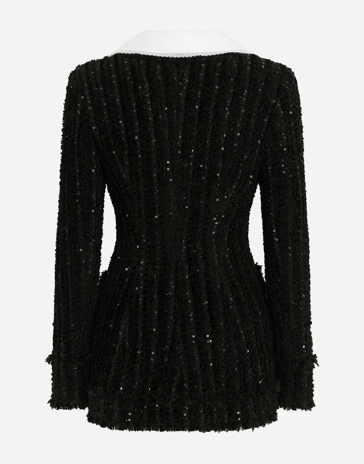 Dolce & Gabbana Tweed jacket with micro-sequin embellishment and satin collar Black F27AMTHUMKN