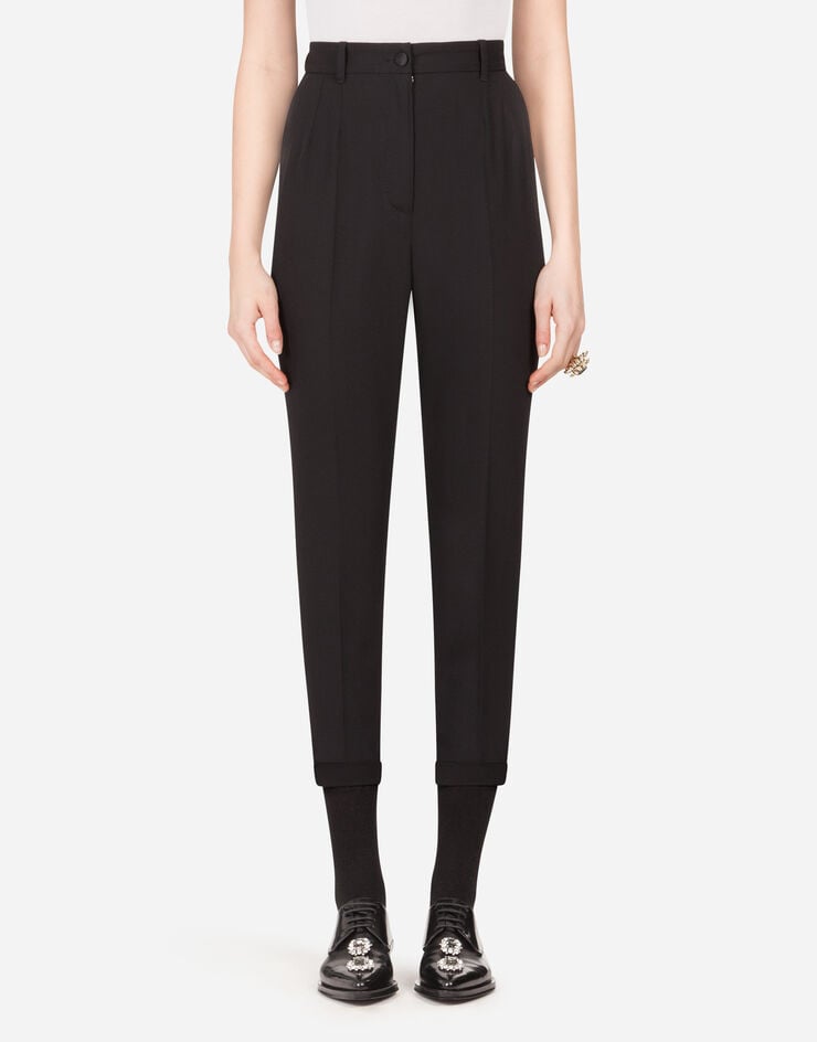 Dolce & Gabbana High-waisted wool pants with contrasting band 黑色 FTBNHTFU2KF