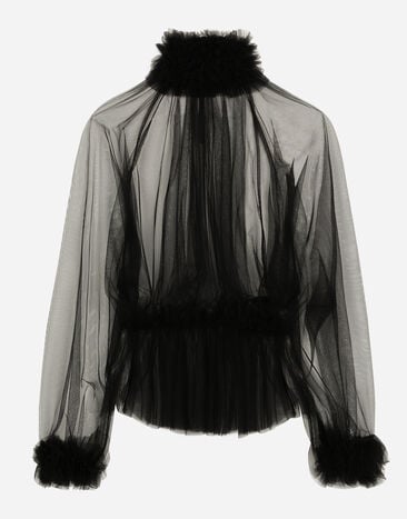 Dolce & Gabbana Tulle blouse with ruffles on the neck and cuffs Black F79FHTHLMSY