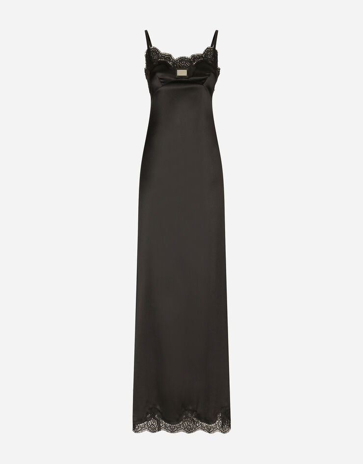 Dolce&Gabbana Long satin slip dress with the Dolce&Gabbana tag Black F6DAETFURAG