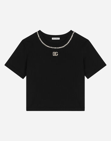 Dolce&Gabbana Camiseta de manga corta de punto con strass Negro L5JTKTG7K5Q