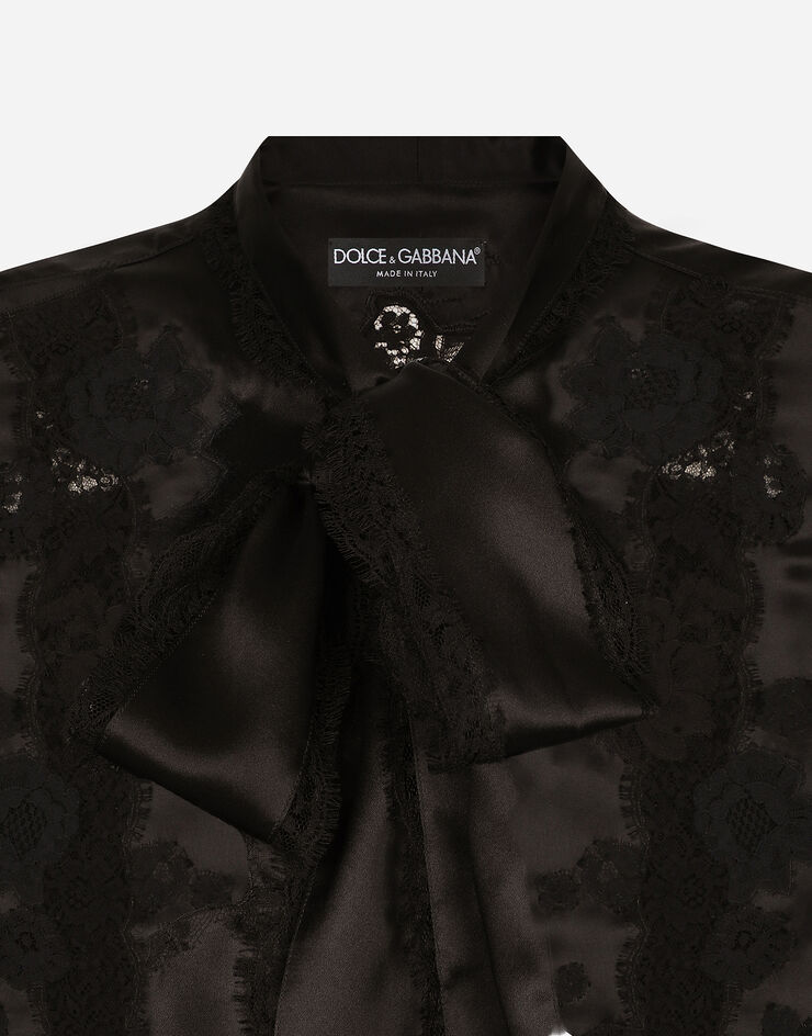 Dolce & Gabbana Oversize silk satin and lace shirt Black F5S44TFU1AU