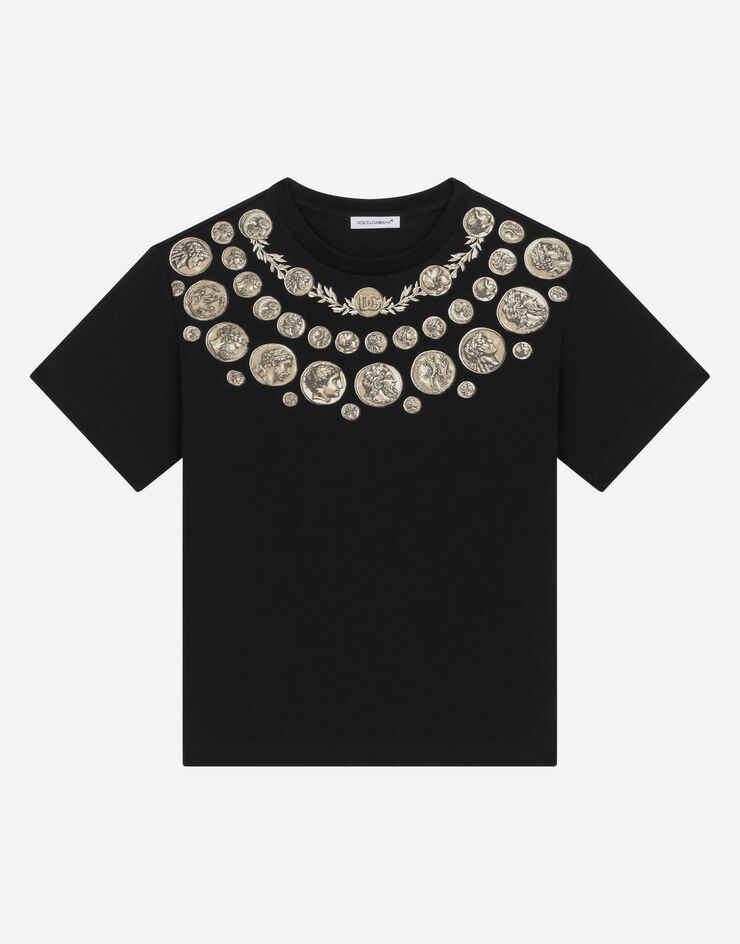 DolceGabbanaSpa Camiseta de manga corta en punto con estampado Monete Negro L4JTEYG7J8H