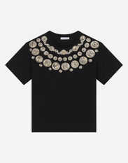 Dolce & Gabbana Short-sleeved jersey T-shirt with coin print Black L4JTEYG7K8Z