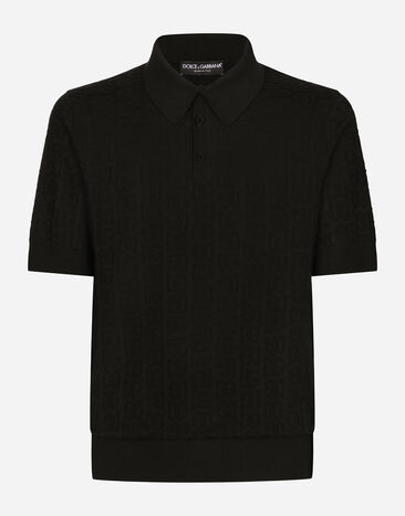 Dolce & Gabbana Silk jacquard polo-shirt with DG logo Black GXZ15TJBSOS