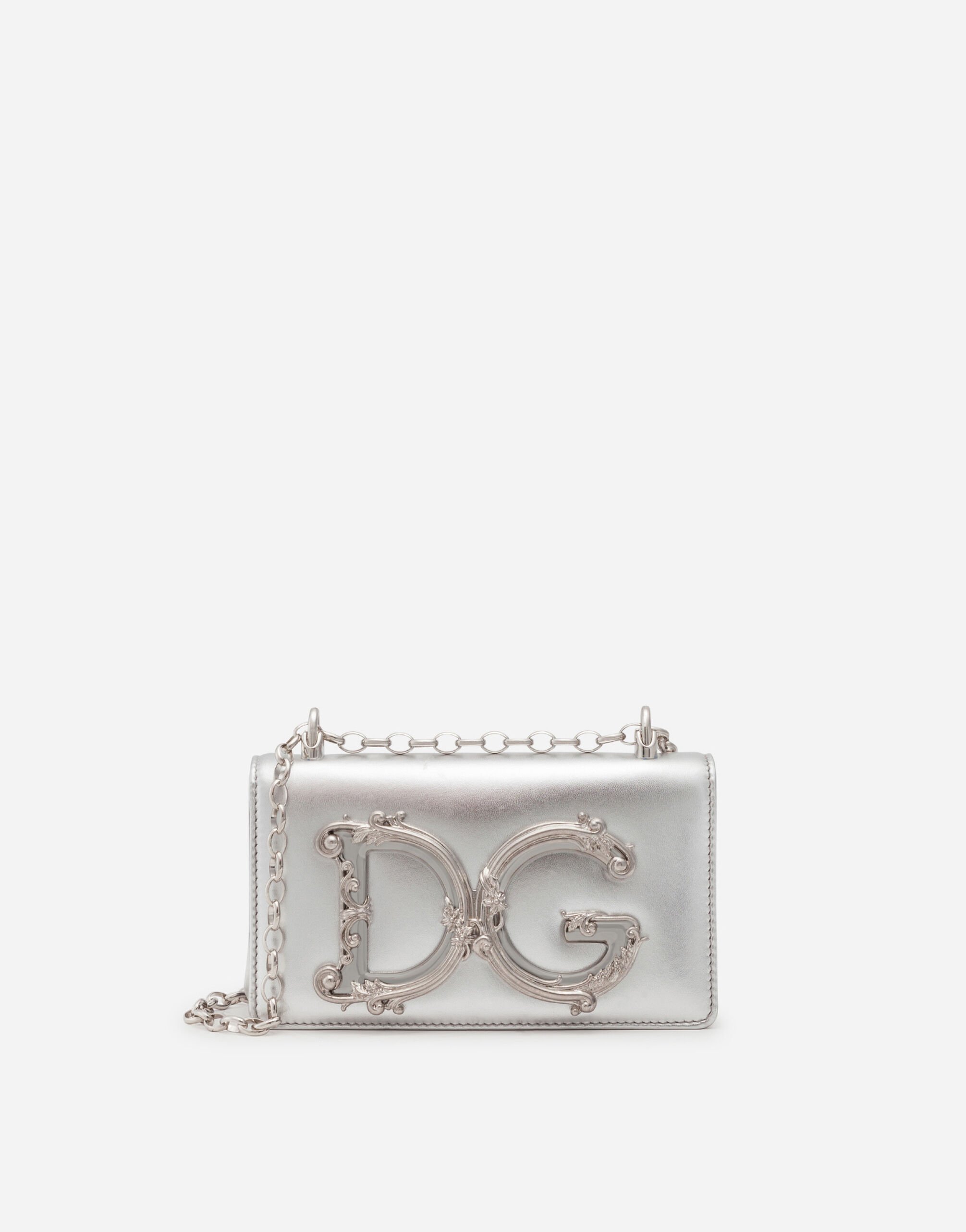 Dolce & Gabbana DG Girls phone bag in nappa mordore leather Silver BB6498AQ600