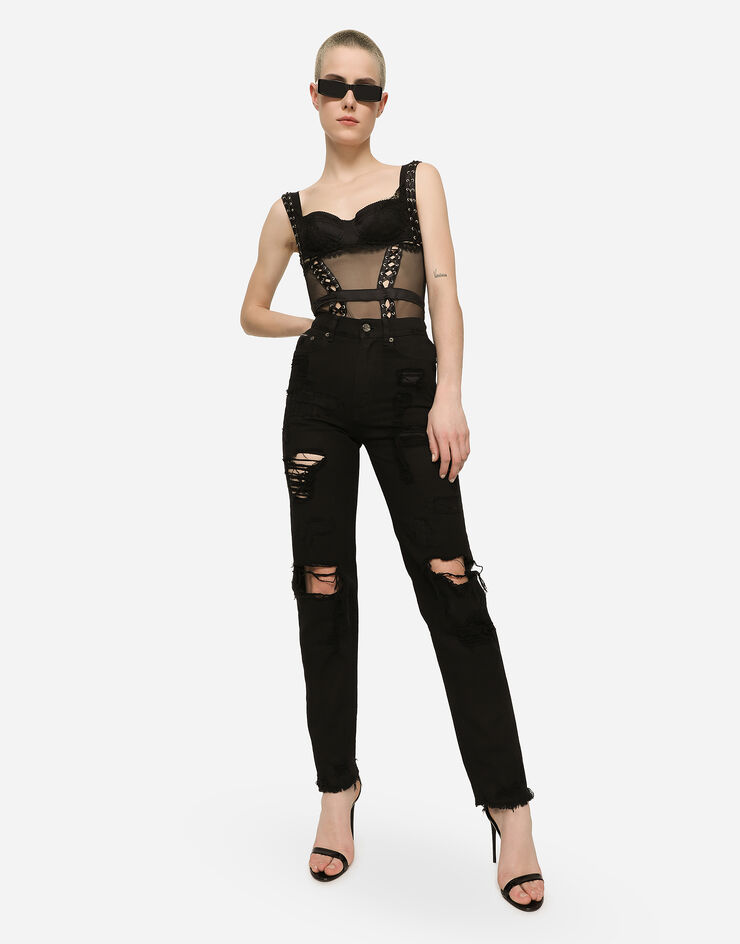 Dolce & Gabbana Boyfriend jeans with rips Black FTB4JDG902K