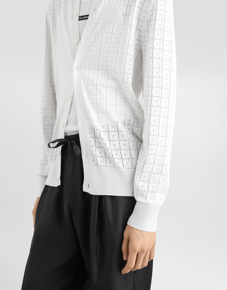 Dolce & Gabbana Cardigan aus Seiden-Broderie Anglaise mit Logostickerei White GXS13TJBSQ3