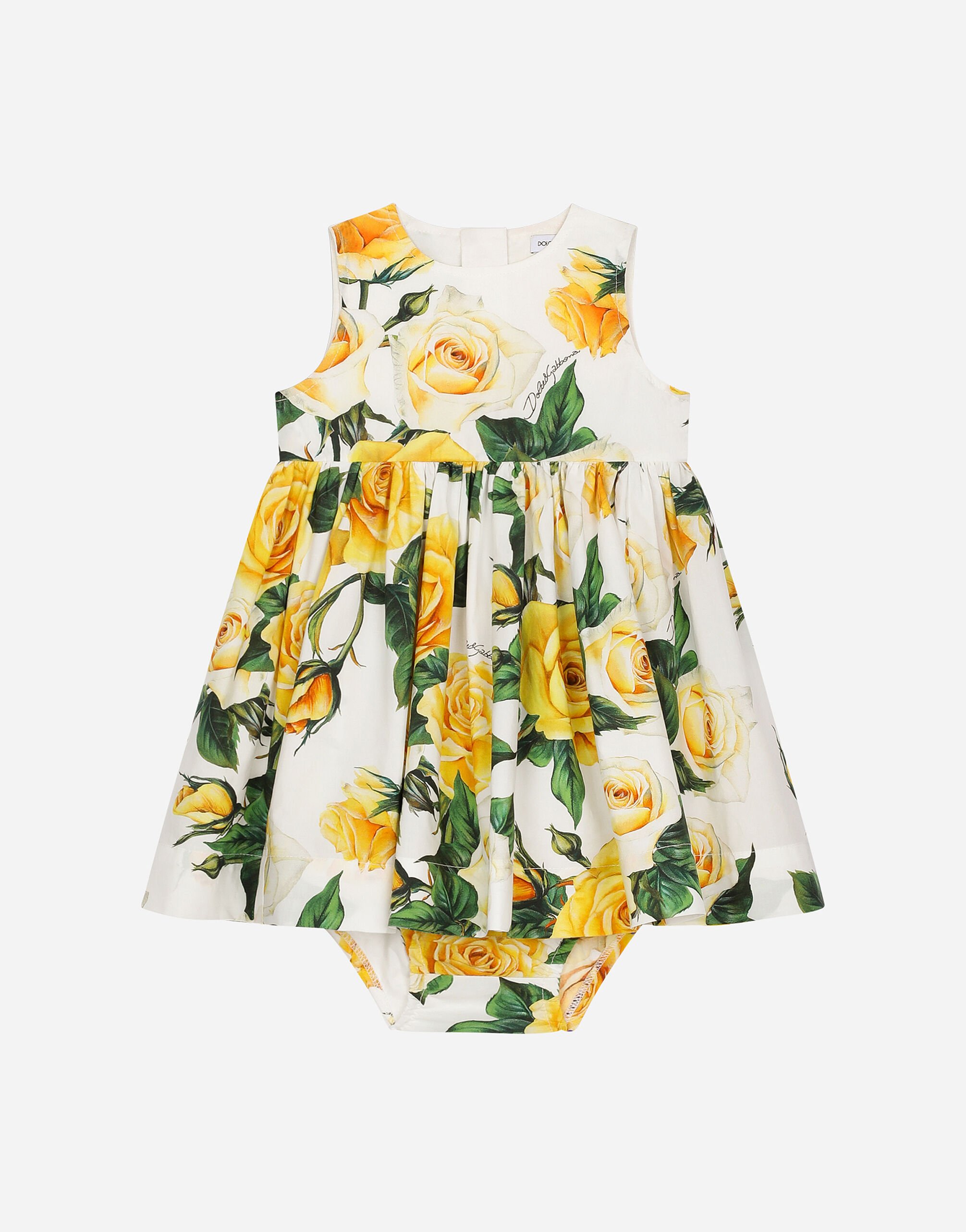 DolceGabbanaSpa Poplin dress with bloomers and yellow rose print White L2JM6XG7J6Y