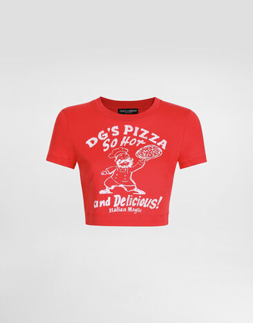 Dolce & Gabbana Jersey t-shirt with print and embroidery Red F8U13ZGDDNF